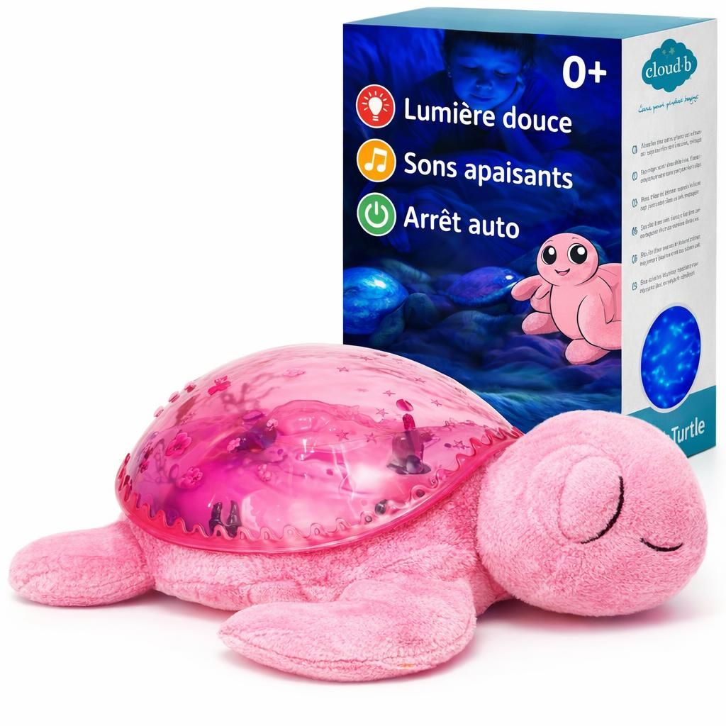Cloud b Veilleuse musicale Tranquil Turtle – Rose | Projecteur de fonds marins | 2 sons apaisants | Dès la naissance | Minuteur