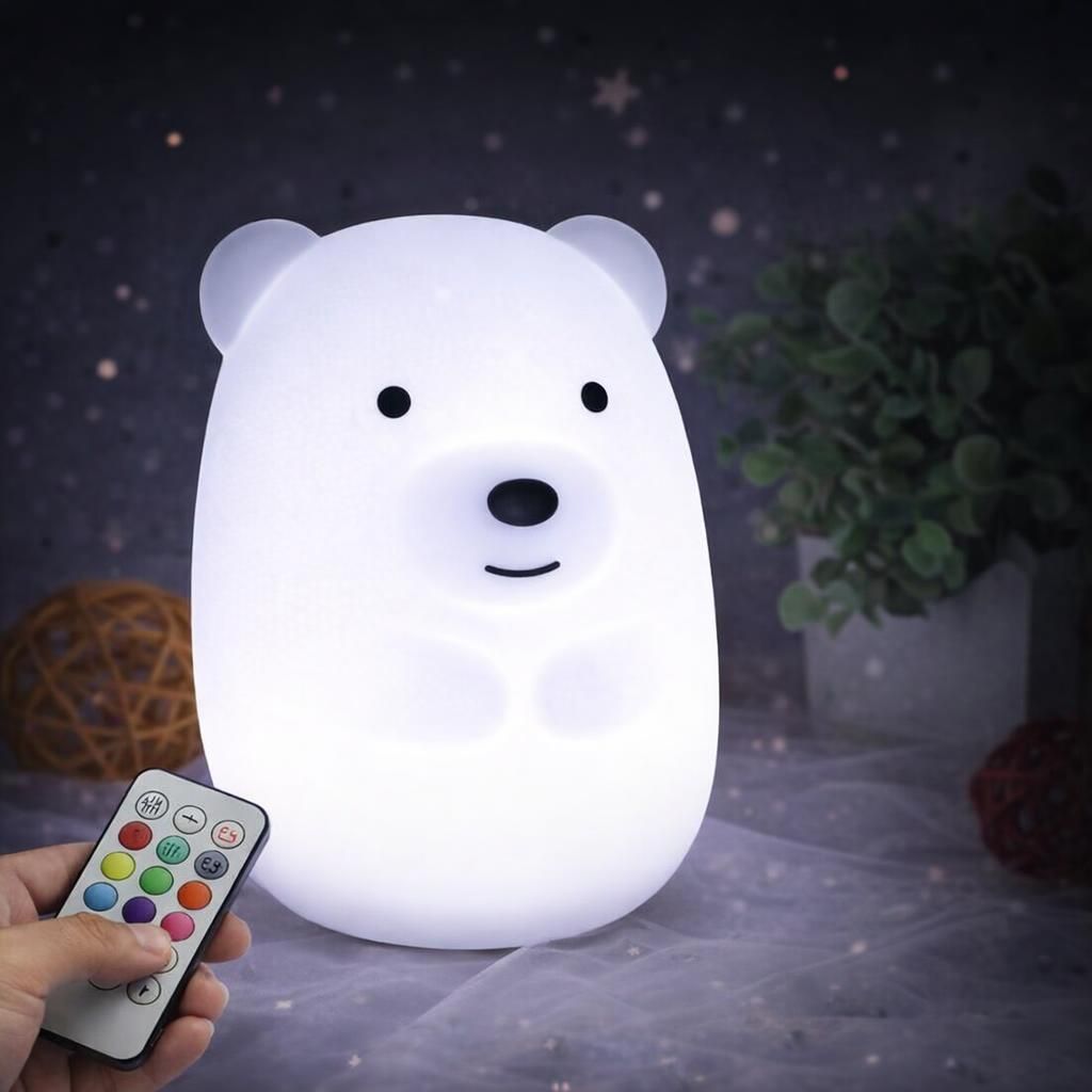 Veilleuse pour enfants ours LED douce de décompression - lampe de chevet décorative silicone pour bébé tout-petit/garçons/filles/élève/aîné/chambre à coucher/salle de bain/extérieur - moyen