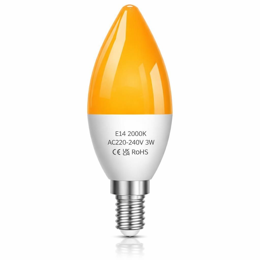 Ampoule LED Bougie Petit Culot à Vis E14 Ambre 2000K, Blocage de la Lumière Bleue Veilleuse LED 3W Chaude Doux pour Chambre à Coucher, Sommeil Sain, Lumière pour Chambre de Bébé, 3PCS