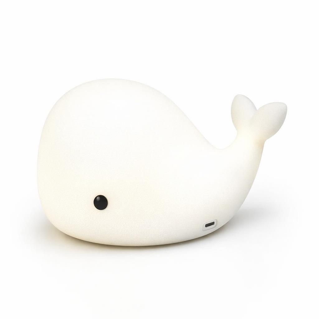 OURRY Veilleuse mignonne en forme de baleine pour enfants, veilleuse Kawaii pour bébé avec 7 LED changeantes, contrôle du robinet, veilleuse spongieuse, rechargeable par USB, cadeau d'anniversaire