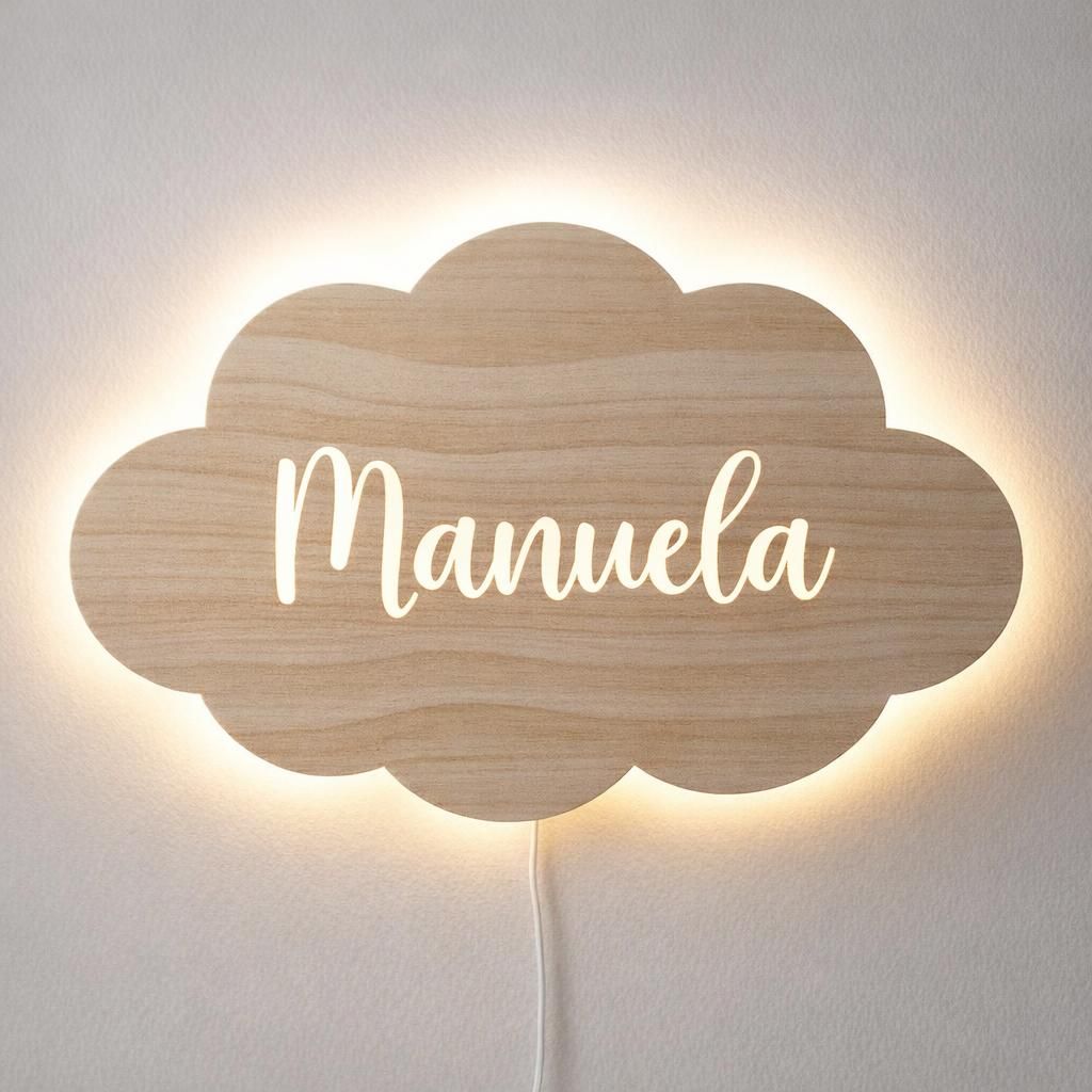 DEHOME Lampe murale LED pour chambre d'enfant - Lampe bébé blanc chaud avec nom - Cadeau personnalisé (Nuage, Français)