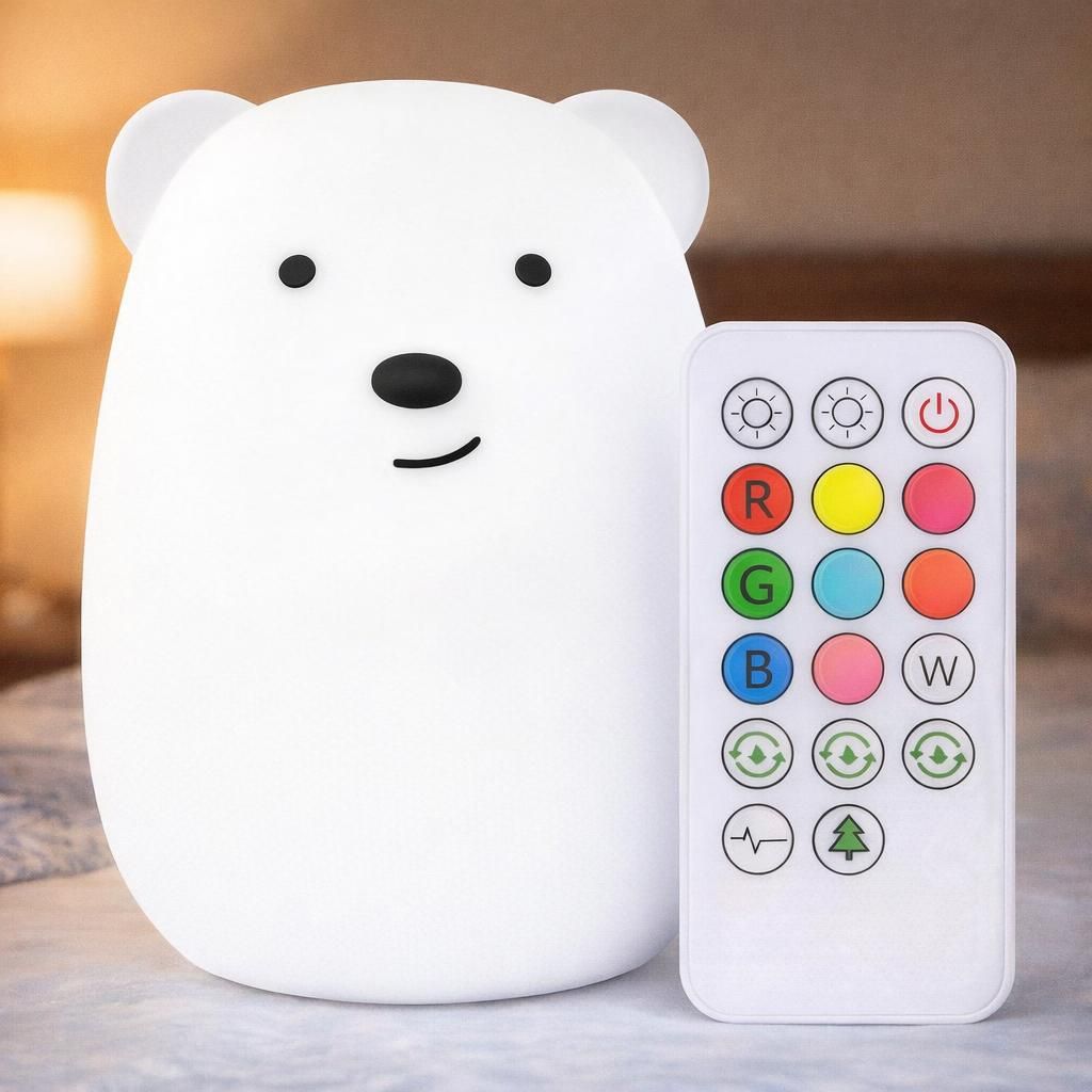 Coloré Veilleuse Enfant, Toucher Lumière LED Lampe de Nuit, 9 Couleurs USB Rechargeable Lampe Sensible, Lampe de Silicone, Lampe de Chevet, Ambiance légère, éclairage intérieur, chambre - Ours