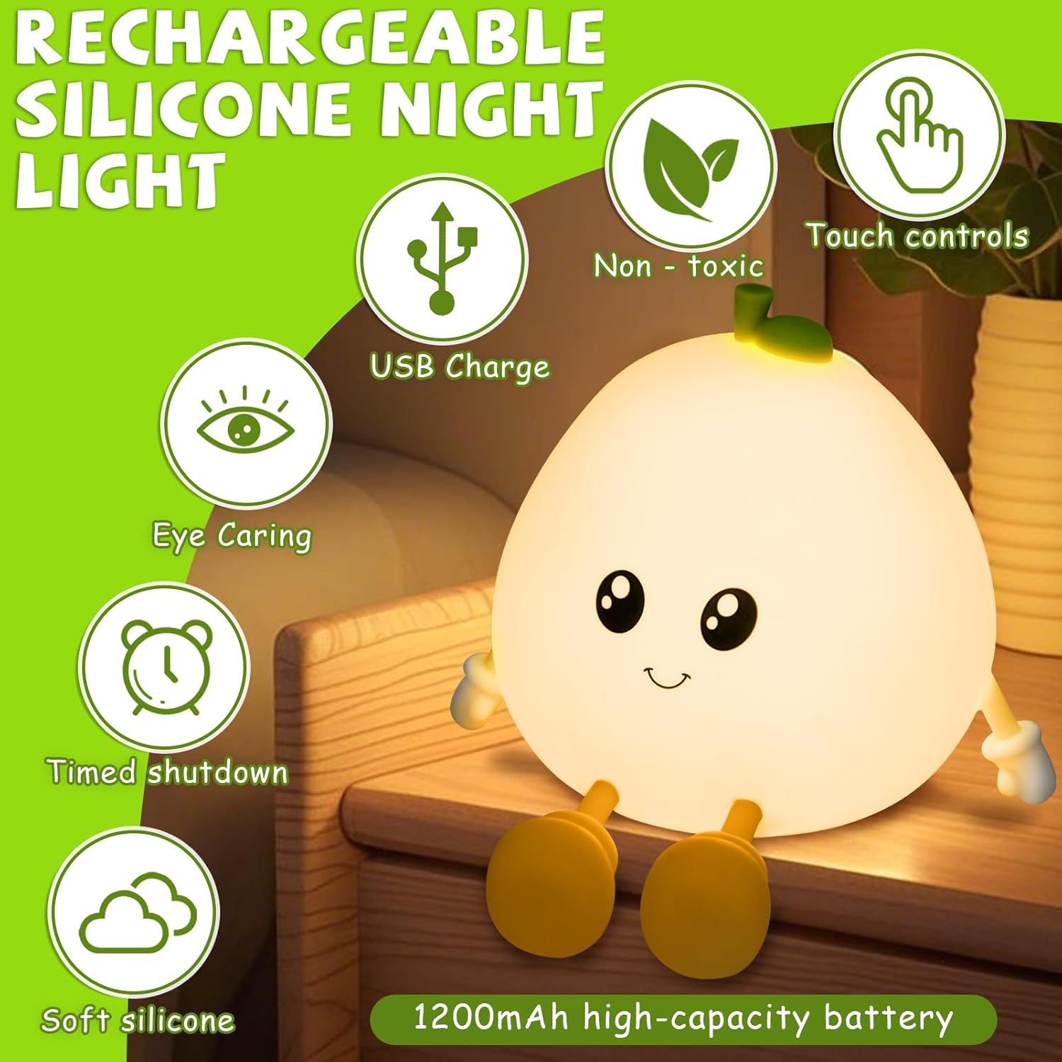 Veilleuse Enfant Rechargeable Veilleuse Bébé Lampe, 3 Intensités Réglables LED Filles, Silicone Lampe de Chevet Tactile pour Enfants Adulte Chambre Décoration Nouveau-né,Cadeau