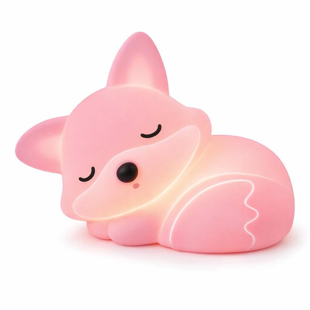 Veilleuse en forme de renard rose pour filles, lampe spongieuse en forme de renard mignon pour fille, veilleuse en silicone rechargeable à intensité variable, cadeau d'anniversaire et de Noël
