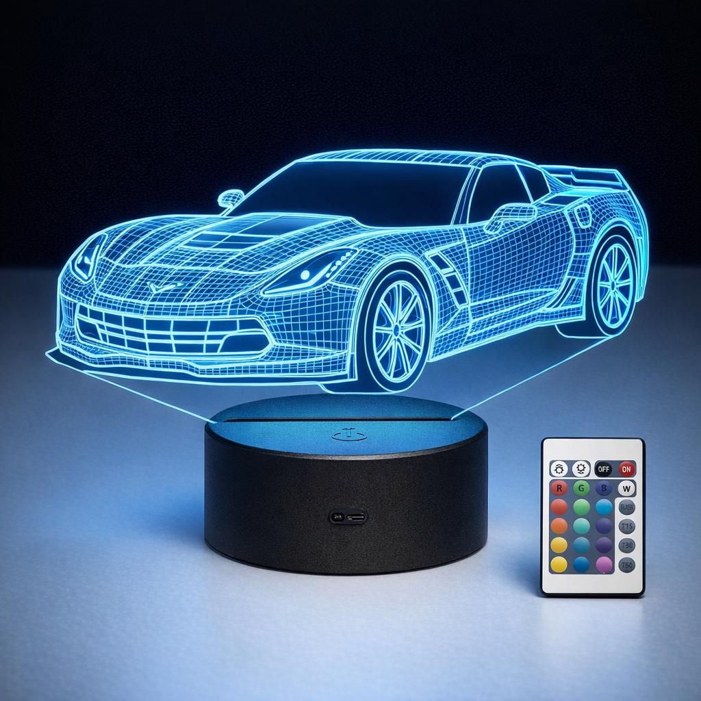YuanDian Veilleuse de voiture 3D LED illusion voiture de course 16 couleurs avec télécommande Cadeau créatif pour garçon