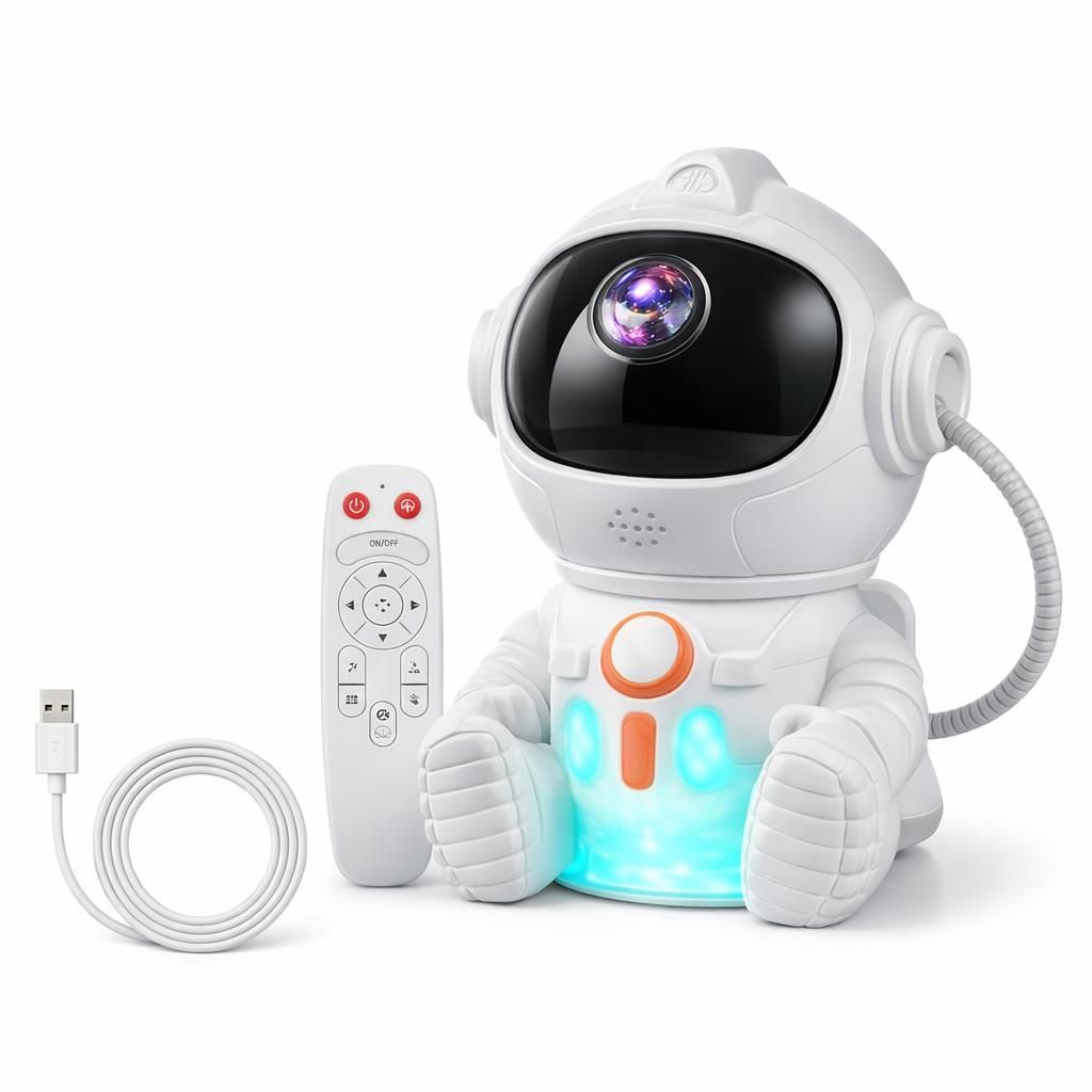 Astronaute Projecteur, LED Projecteur Ciel Etoile avec 8 Modes Nébuleuses & 5 Modes de Luminosité et de Vitesse, 2 Modes Étoiles, Projecteur Galaxie Veilleuse Fusée pour Adultes et Enfants