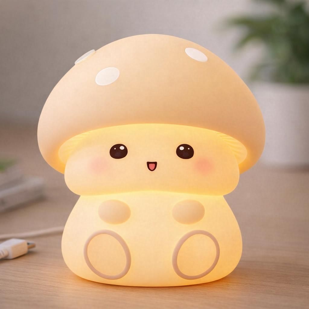 Veilleuse champignon, silicone blanc/jaune, contrôle tactile, 3 niveaux de luminosité, 7 couleurs changeantes, LED, rechargeable par USB, style moderne, 21 x 5,6 x 12,5 cm