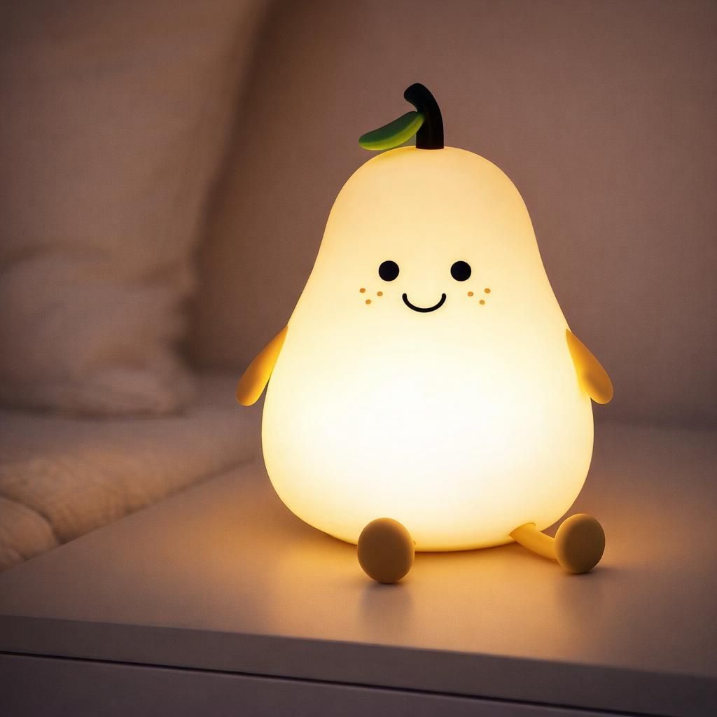 Veilleuse Enfant en Forme de Poire, Veilleuse Enfant Kawaii avec Fonction Minuterie, Rechargeable USB, Lampe pour Enfants en Silicone pour Salon, Chambre D'enfant, Chambre à Coucher