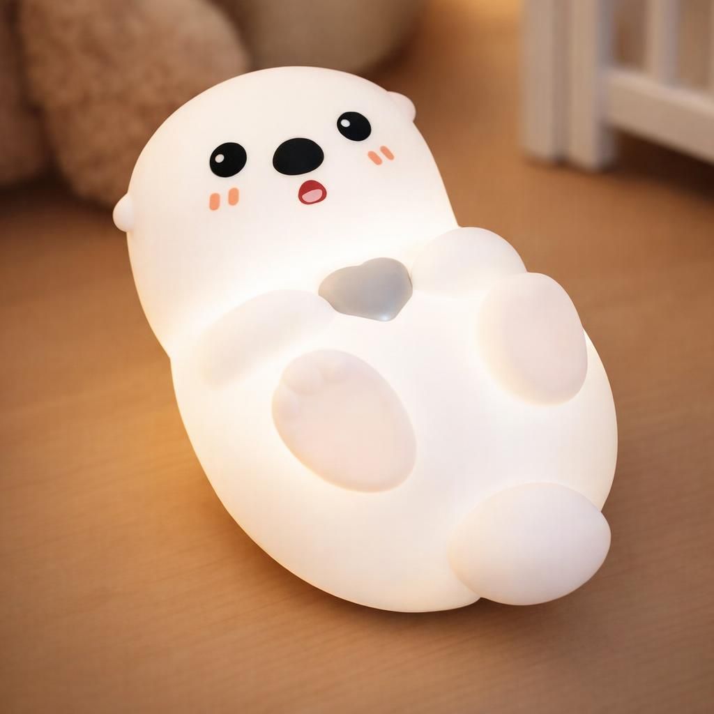 Veilleuse en forme de loutre mignonne pour chambre d'enfant, veilleuse en silicone pour chambre d'enfant, lampe de nuit tactile en forme de loutre de mer, lampe de chevet rechargeable par