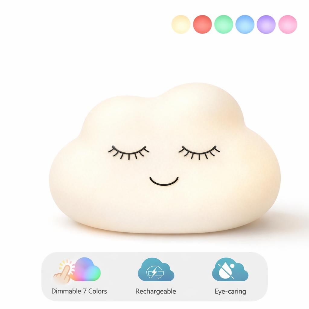 Veilleuse Enfant Nuage Lampe Veilleuse Bébé Tactile Lumiere d'allaitement Dimmable avec 7 Couleurs, Veilleuse LED Rechargeable pour Enfant Garcon Fille Lampe Chambre Anti-éblouissement Night Light