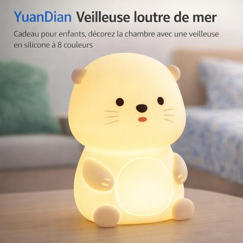 YuanDian Veilleuse loutre de mer, cadeau pour enfants, décorez la chambre avec une veilleuse en silicone à 8 couleurs