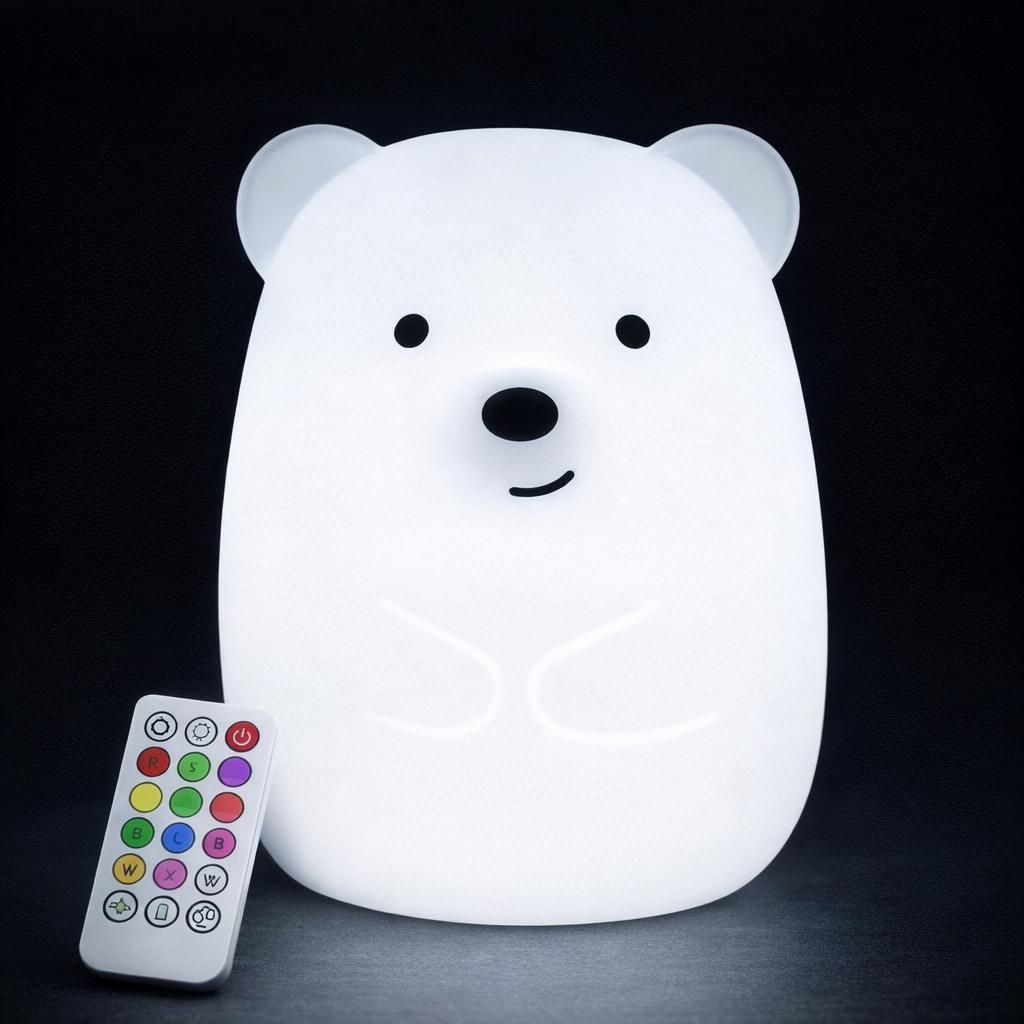 Grande Veilleuse pour bébé Ours - lumière de chambre à coucher pour enfants et tout-petit, réglage de l'heure, luminosité et couleur réglables - décoration de chambre cadeau enfants - grande