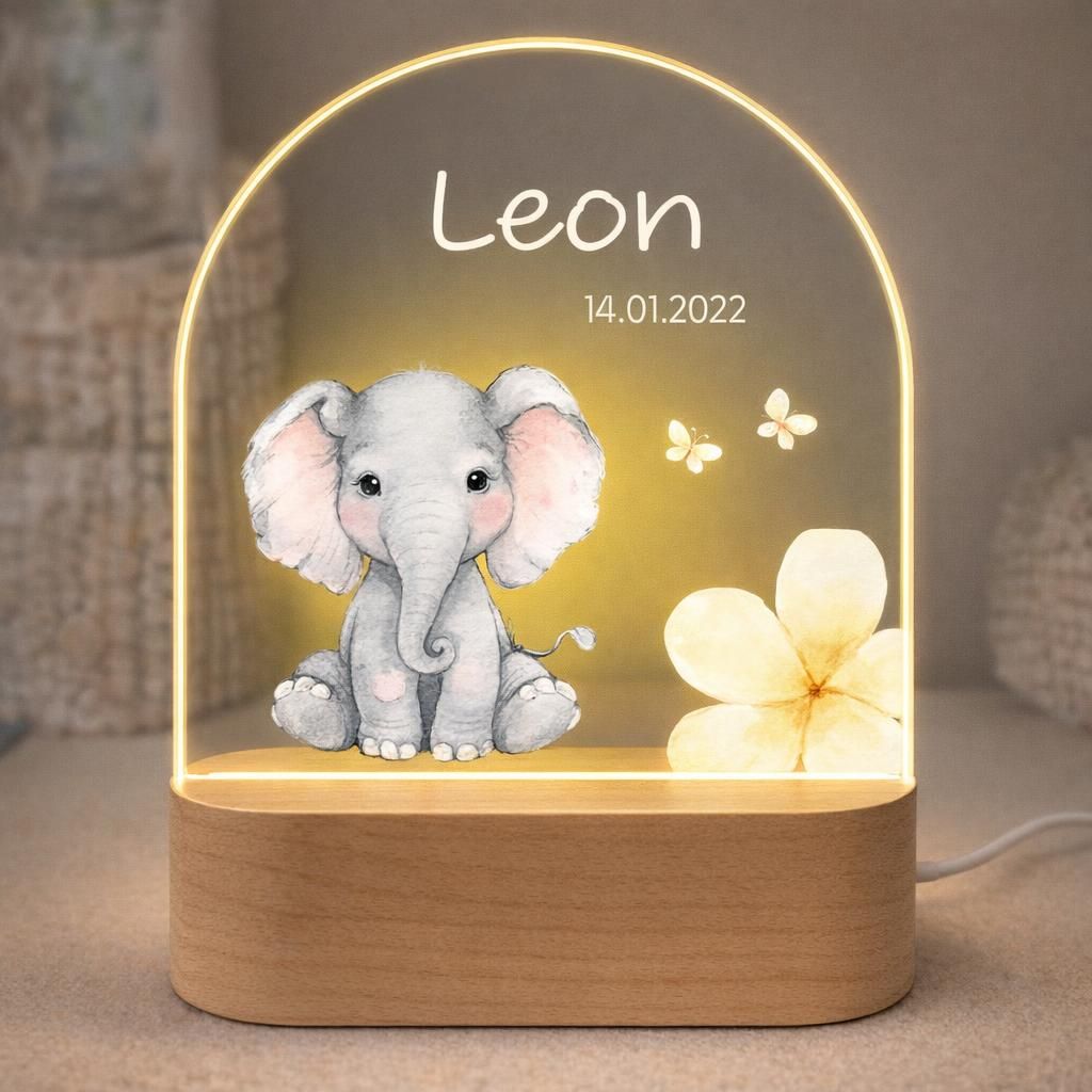 Veilleuse Bébé Personnalisé avec Prénom & Date-Né pour Fille, Lampe Bebe Personnalisé, Cadeau de Noël