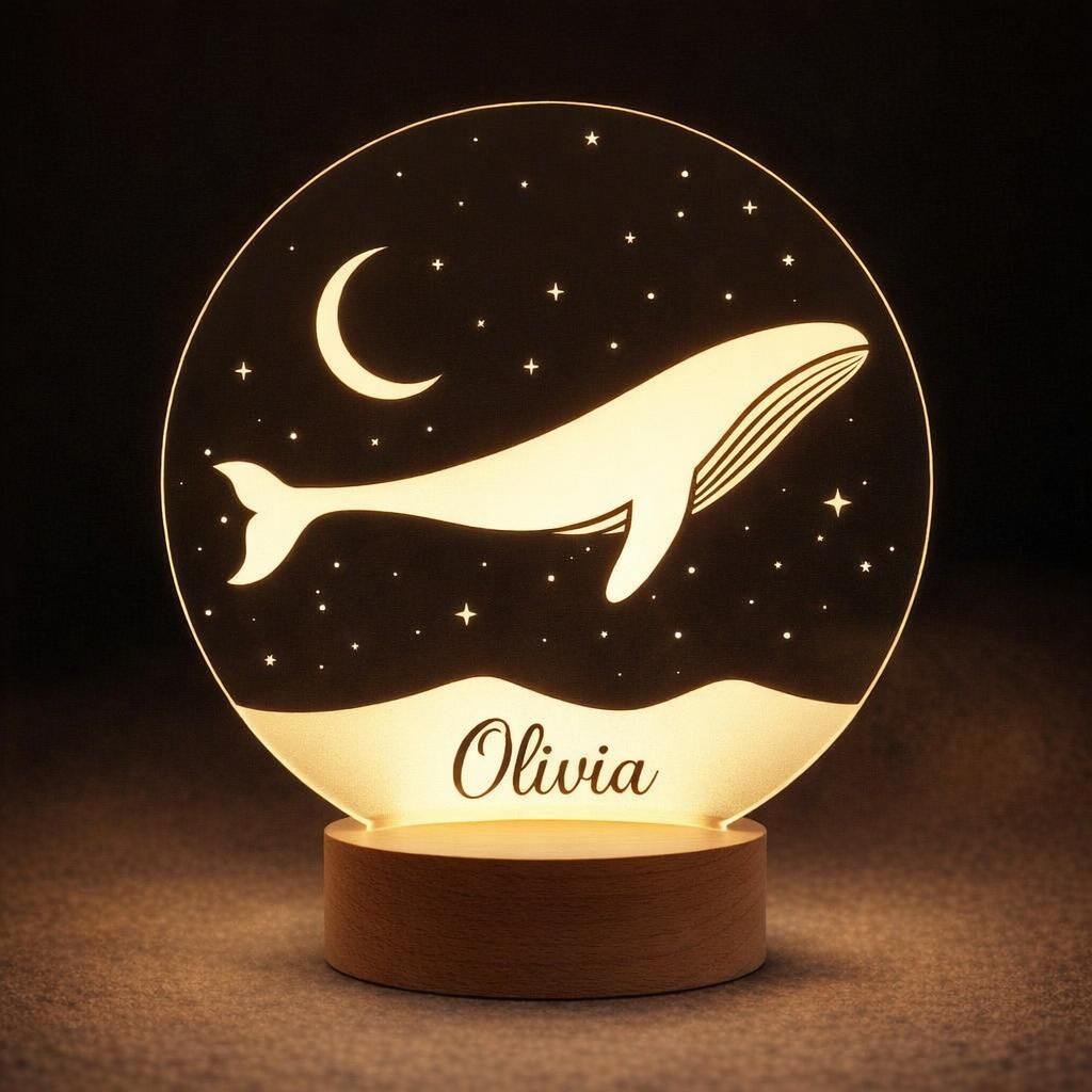 VEELU Veilleuse LED pour Bébé Lampe Personnalisée avec Prenom Dessin Baleine Cadeau de Baptême pour Garçon et Fille Cadeau Naissance Fille