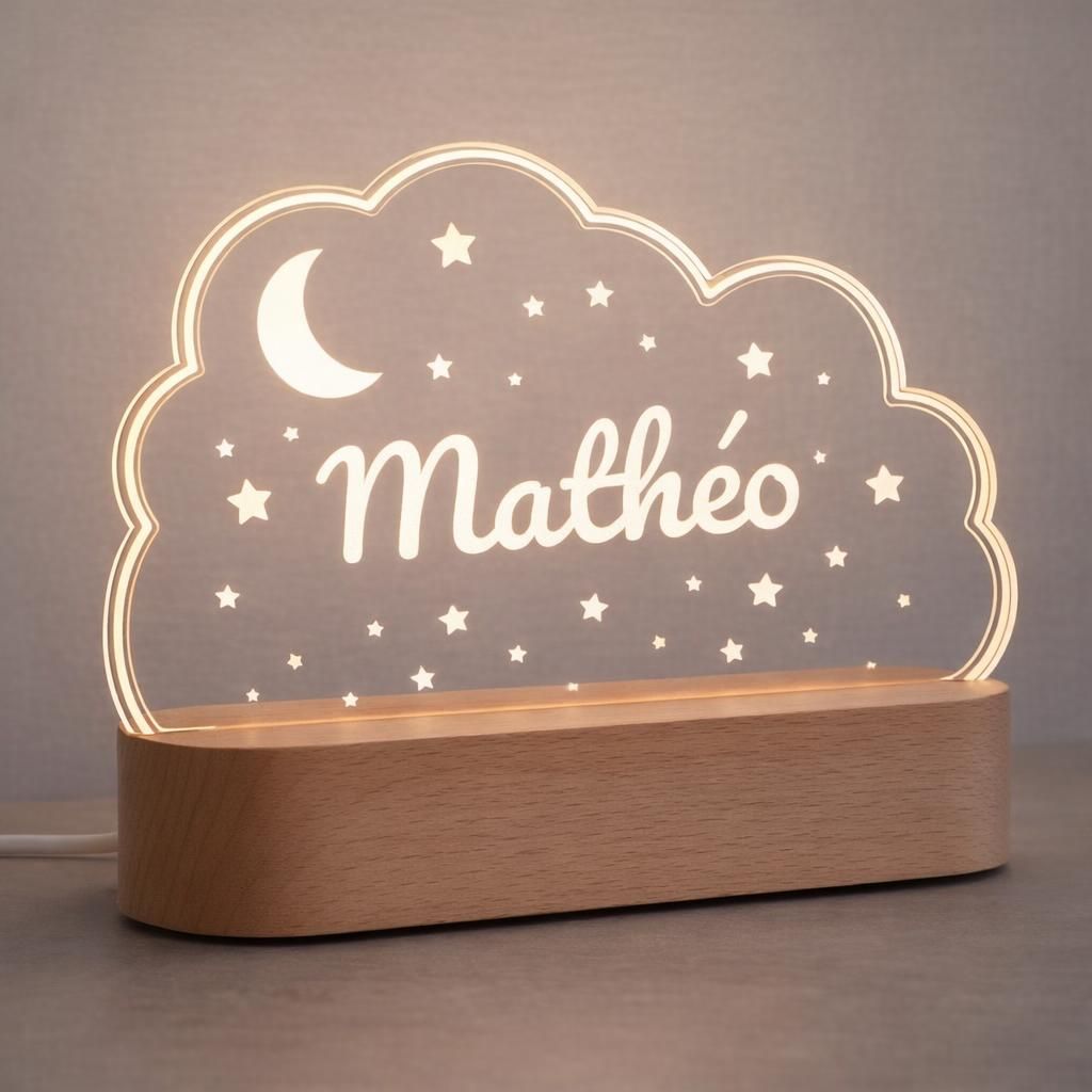 StarMaker Veilleuse personnalisée Nuage avec prénom gravé - Idée cadeau de naissance pour bébé, enfant, baptême - Lampe de chevet