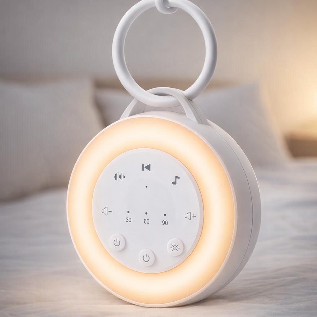 Machine à Bruit Blanc Portable avec 24 Sons Apaisants, Veilleuse et Fonction Mémoire Appareil de Sommeil à Bruit Blanc 3 Réglages de Minuterie pour Bébé, Adulte, Méditation