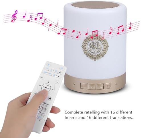 Lampe Koran - Lecteur radio coran - Haut-parleur portable 8 GMP3 - Lampe tactile LED - Télécommande Bluetooth - 16 langues