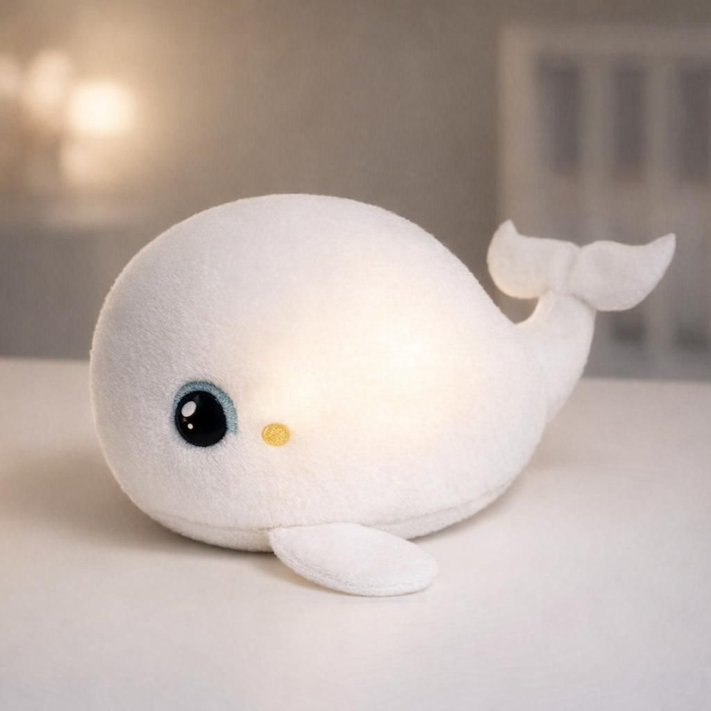 Pabobo - Veilleuse - Baleine Shakies - Peluche - Doudou - Enfant & Bébé - Lumière douce - Portable - Secouer pour allumer - Minuteur - Lavable - Piles incluses - Dès la naissance 0+ - Blanc