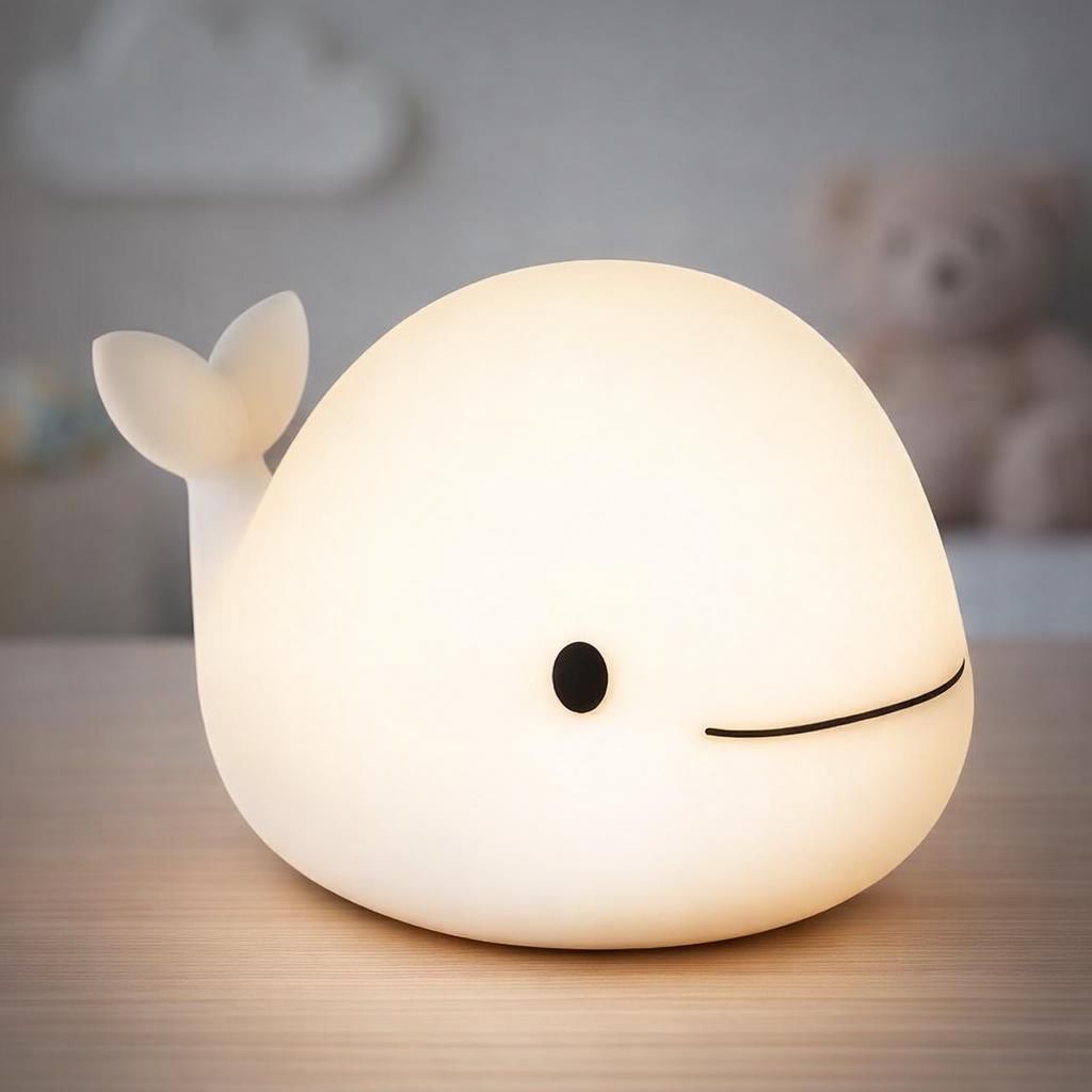 Eglo Veilleuse tactile LED baleine Castellino, lampe rechargeable sans fil, déco chambre fille garçon, lampe de chevet enfant bébé, silicone blanc, blanc chaud, RGB