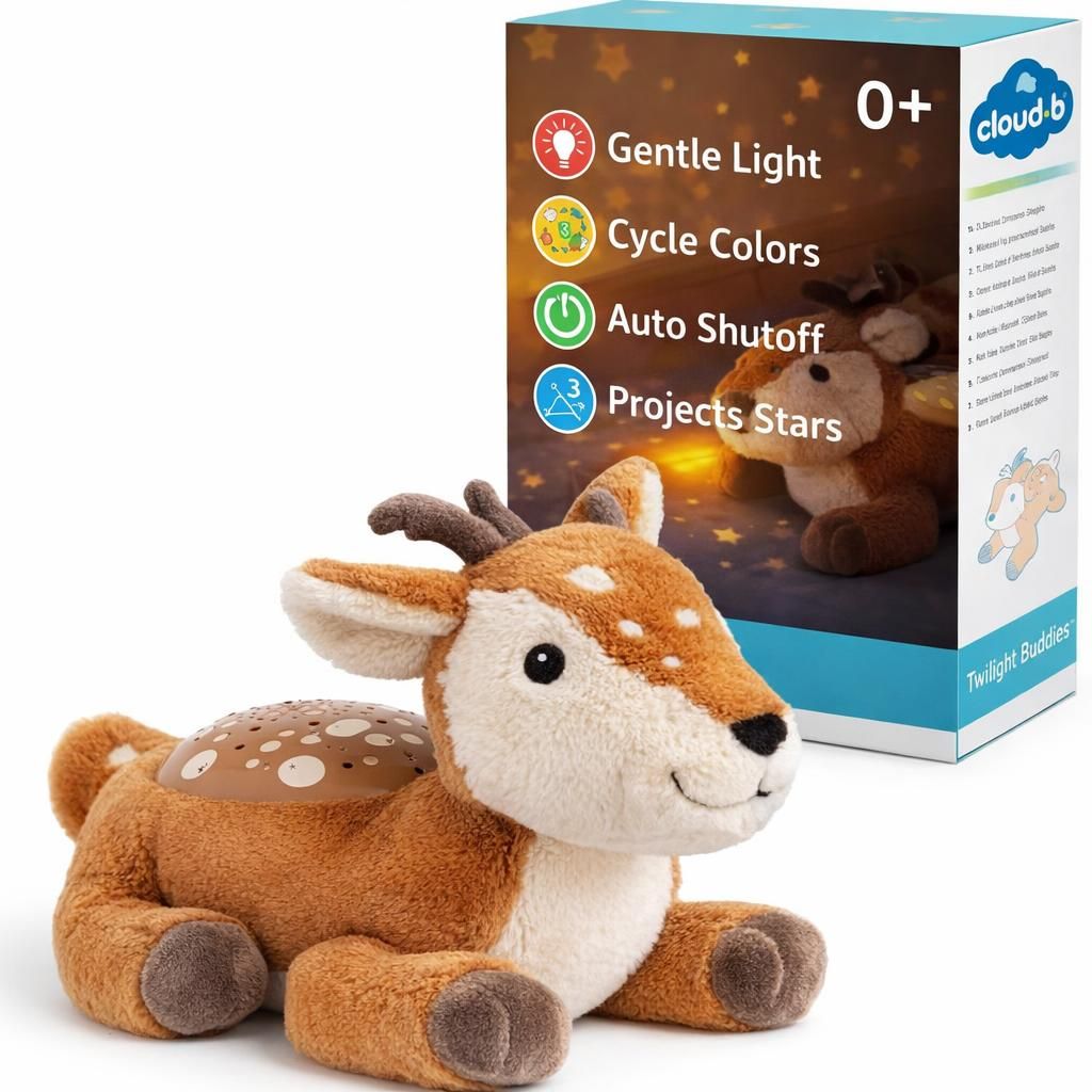Cloud B Calming Nightlight Star Projector | Gentle Brightness | 3 Colors | 3 Constellations | Auto-Shutoff | Twilight Buddies Fawn