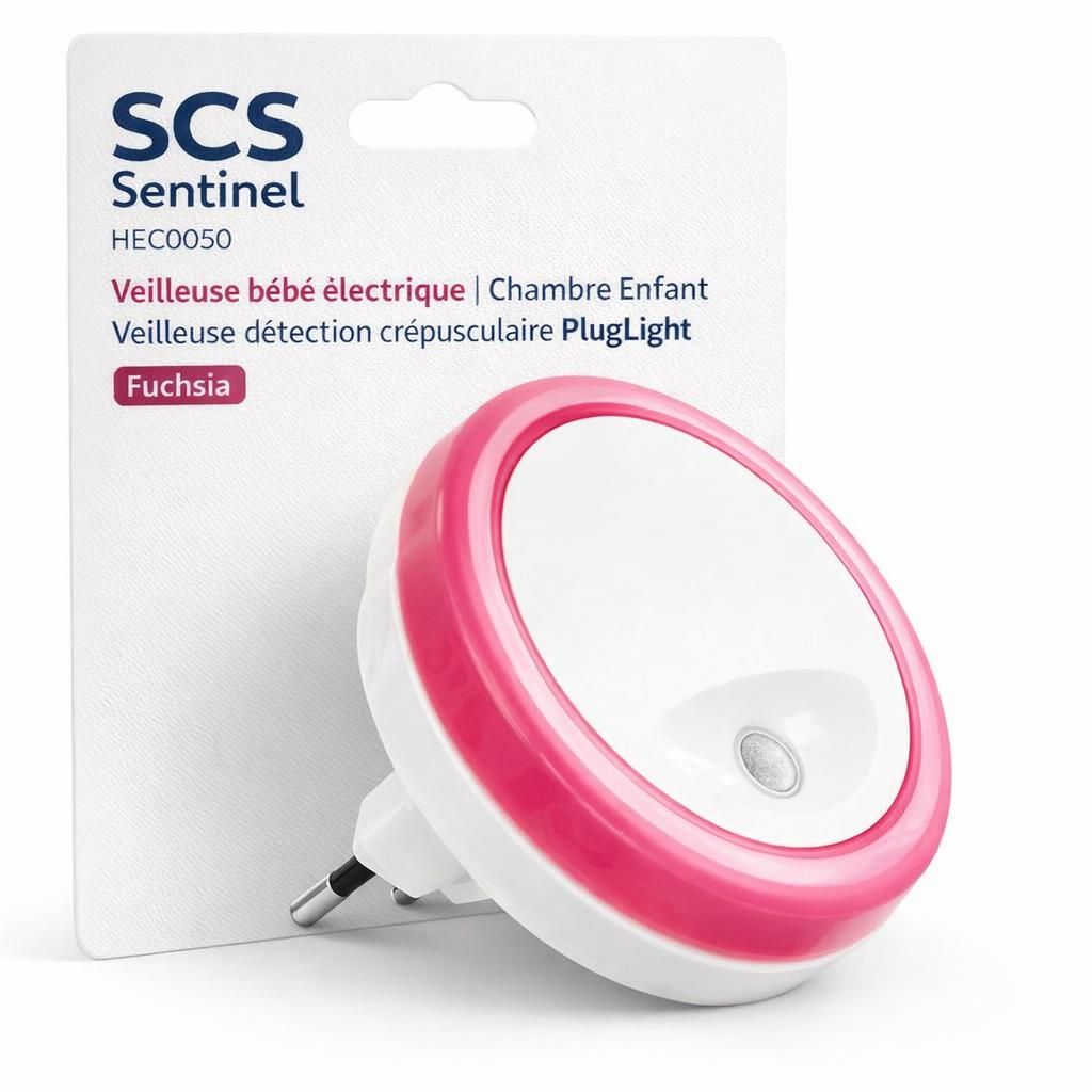 SCS Sentinel, HEC0050, Veilleuse bébé électrique - Chambre Enfant - Veilleuse détection crépusculaire PlugLight - Fuchsia