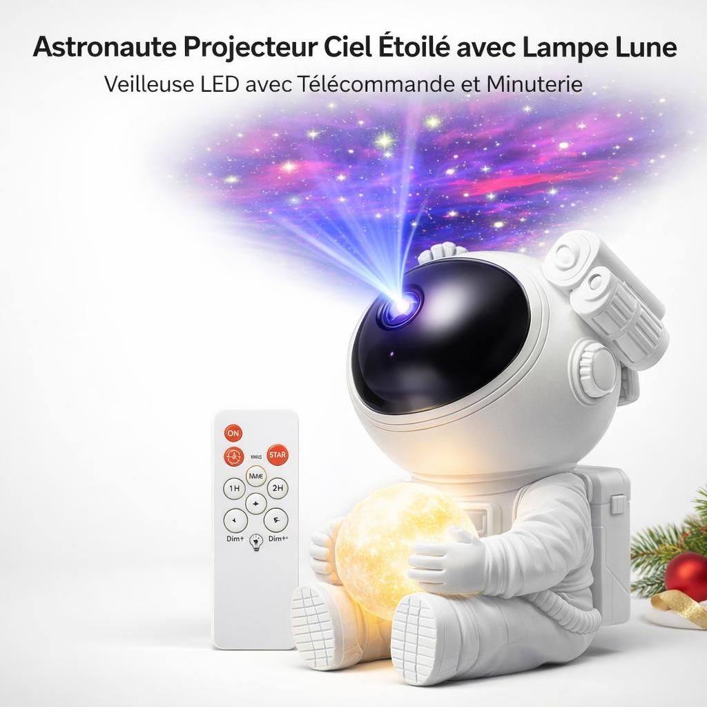 Astronaute Projecteur Ciel Étoilé avec Lampe Lune, Veilleuse LED pour Enfants et Adultes avec Minuterie et Télécommande, Idéal comme Cadeau pour Noël et Anniversaire