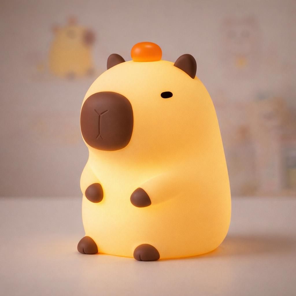 Veilleuse Capybara, Lampe LED Mignonne et Squishy Nouveauté Animal, Veilleuse Chambre d'Enfant Gradable pour Enfants, Lampe de Chevet Tactile Rechargeable, Cadeaux Bébé Garçons Filles