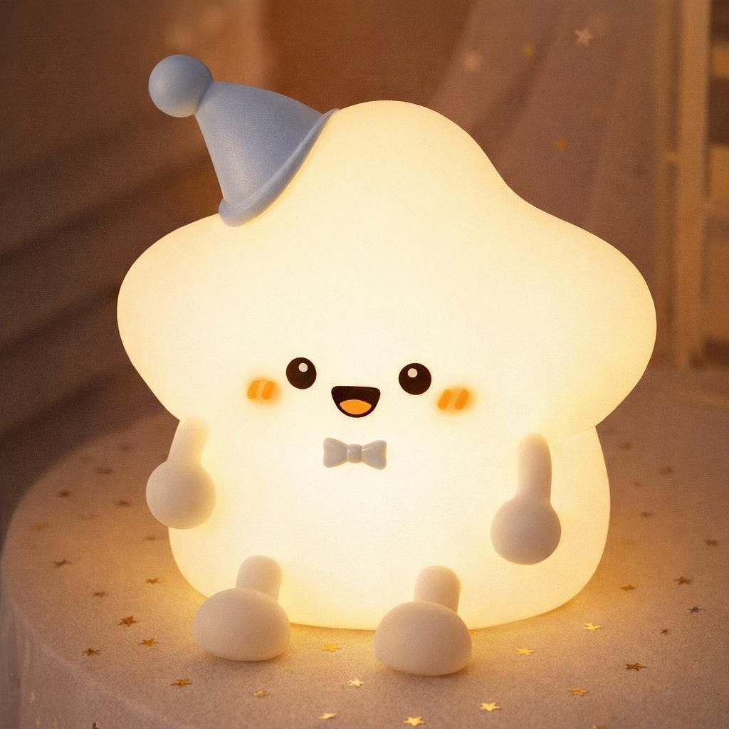 Veilleuse pour enfants, 7 couleurs, veilleuse en silicone pour enfants, 3 niveaux de luminosité, veilleuse antireflet rechargeable pour chambre d'enfant(Petit canard) (Étoiles)