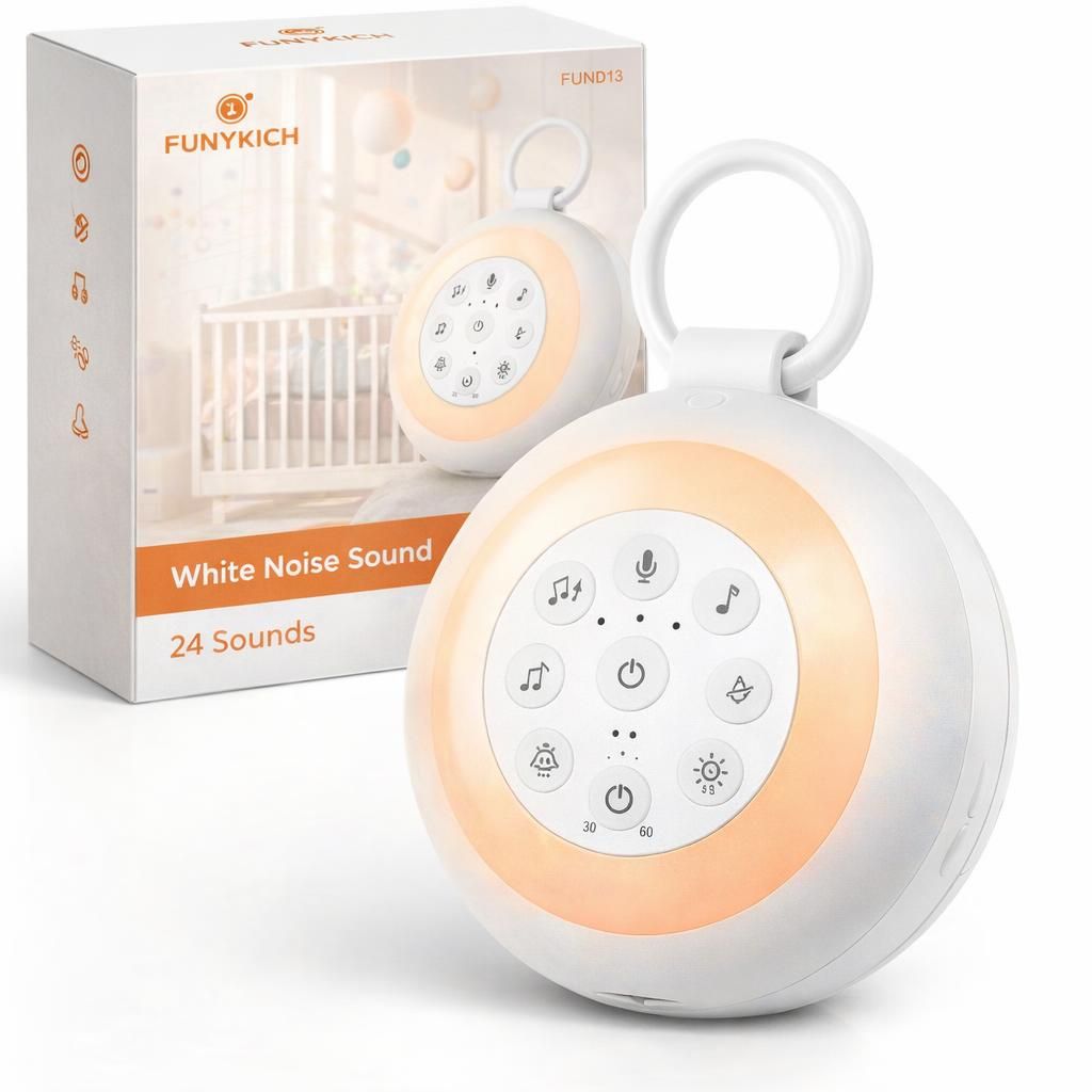 FUNYKICH Machine à Bruit Blanc Portable 24 Sons - Bruit Blanc Bébé avec Veilleuse pour Enfant et Adulte - USB Rechargeable pour Sommeil, Chambre d'Enfant et Voyages