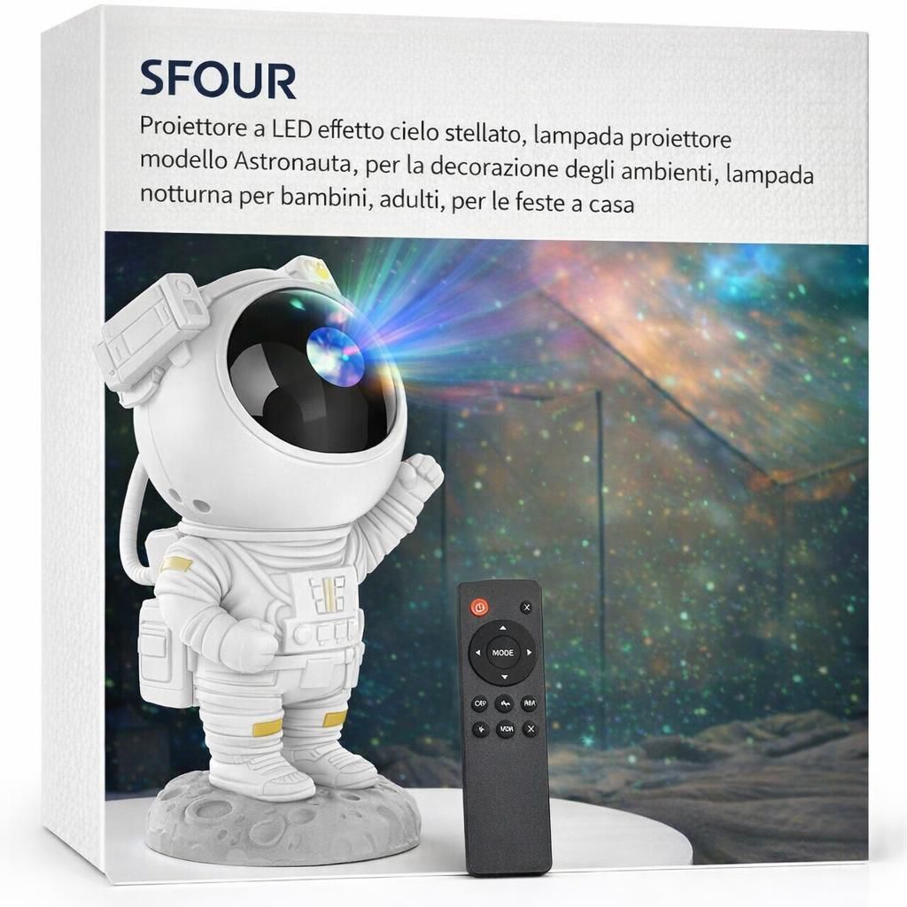 SFOUR Proiettore a LED effetto cielo stellato, lampada proiettore modello Astronauta, per la decorazione degli ambienti, lampada notturna per bambini, adulti, per le feste a casa (WHITE)