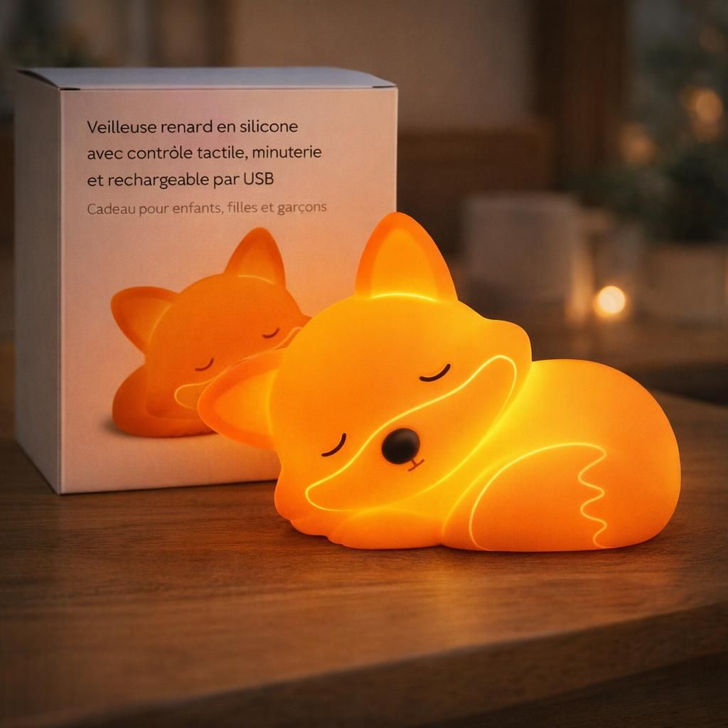 Veilleuse renard en silicone avec contrôle tactile, minuterie et rechargeable par USB - Cadeau pour enfants, filles et garçons