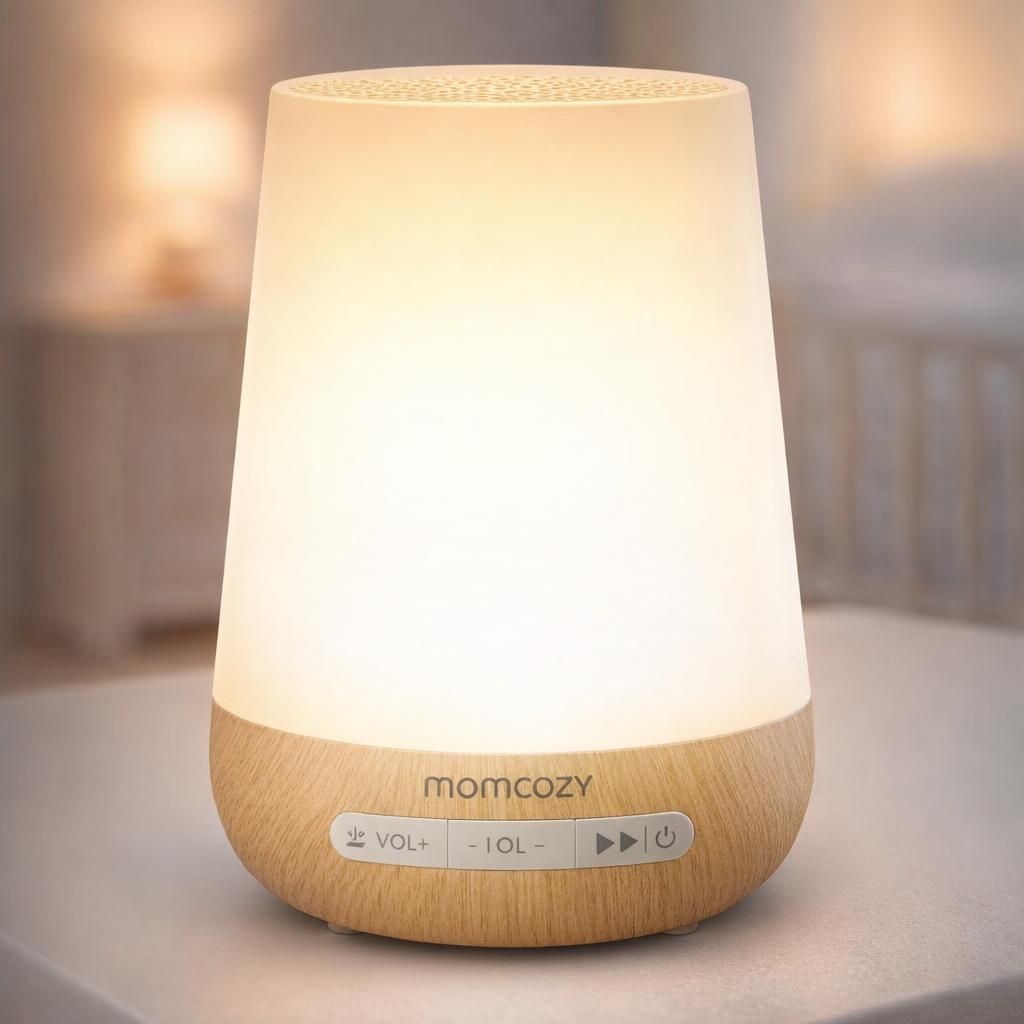 momcozy Machine à bruit blanc pour bébé avec veilleuse, entraîneur de sommeil avec 34 sons apaisants, minuterie, télécommande par application, routine de sommeil personnelle (grain de bois)