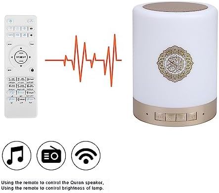 Lampe Koran - Lecteur radio coran - Haut-parleur portable 8 GMP3 - Lampe tactile LED - Télécommande Bluetooth - 16 langues