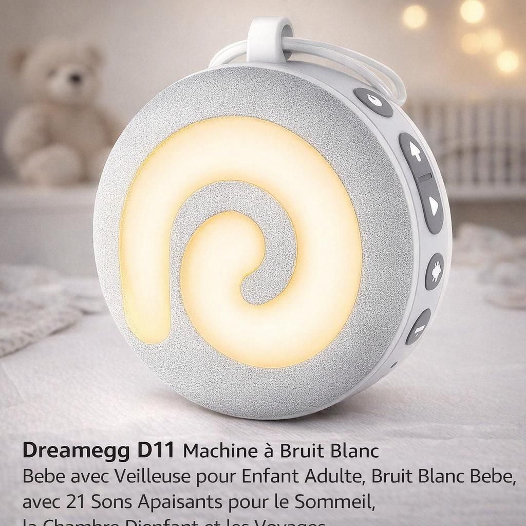 Dreamegg D11 Machine à Bruit Blanc, Bebe avec Veilleuse pour Enfant Adulte, Bruit Blanc Bebe, avec 21 Sons Apaisants pour le Sommeil, la Chambre D'enfant et les Voyages