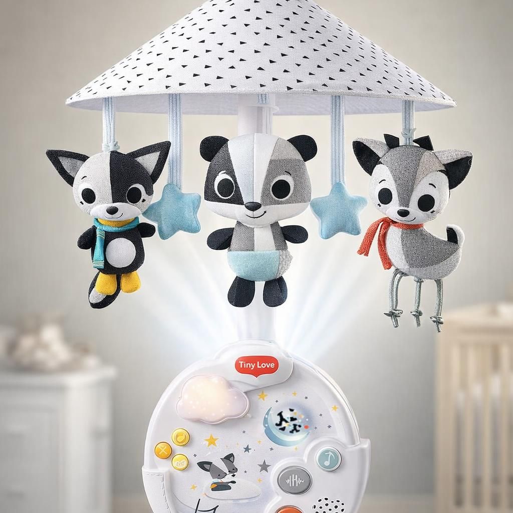 Tiny Love Mobile Projecteur 3 en 1 Magical Night, Mobile Projecteur pour Bébé, Mobile Musical pour Berceau avec Veilleuse Apaisante, 9 Mélodies, Dès la Naissance, Black & White