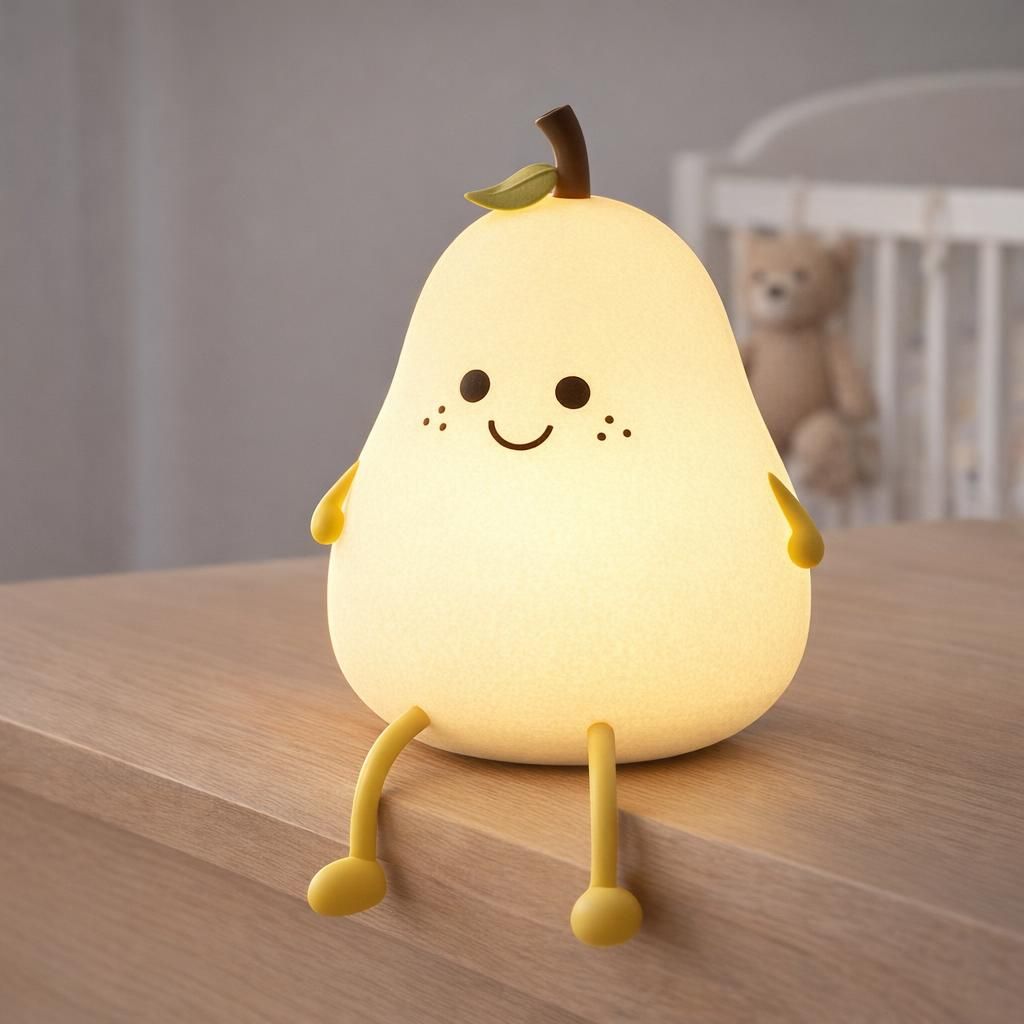 Adorable veilleuse en forme de fruit/animaux pour bébé garçon fille, lampe de table mini avec chargement USB, décoration de chambre, cadeau de veilleuse, poire