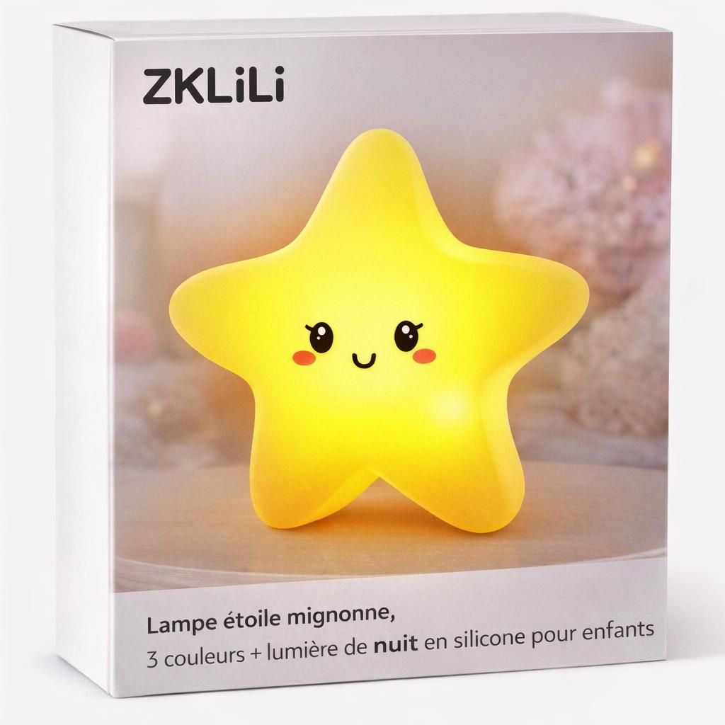 ZKLiLi Lampe étoile mignonne, 3 couleurs + lumière de nuit en silicone pour enfants, lumières de nuit étoilées pour la chambre de bébé, décoration de chambre de filles