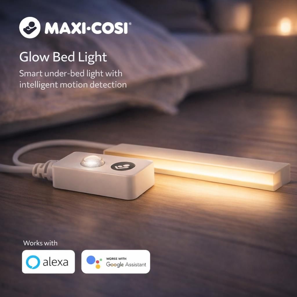 Maxi-Cosi Veilleuse de lit Glow, avec détection de mouvement intelligente, Réglages personnalisables dans l'application, gamme Connected Home de Maxi-Cosi-Compatible avec Alexa et Google Assistant