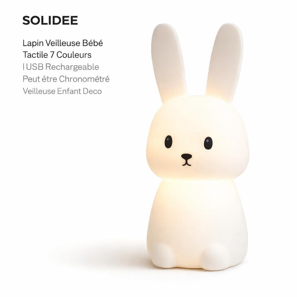 SOLIDEE Lapin Veilleuse Bebe Tactile 7 Couleurs |USB Rechargeable Peut être Chronométré Veilleuse Enfant Deco Lampe Pour Décoration Noël Chambre Enfant Cadeau D'anniversaire