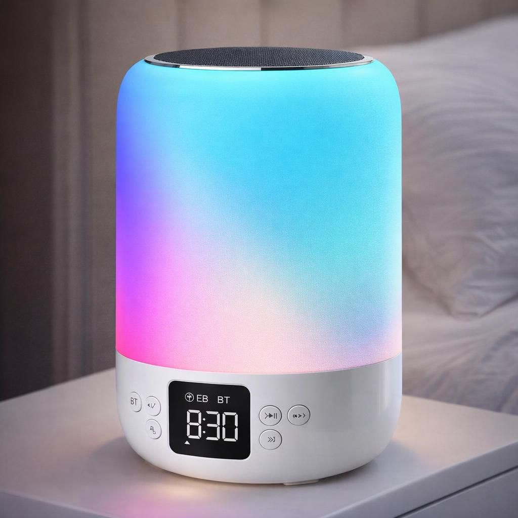 Réveil Enceinte Bluetooth avec Veilleuse, Machine à Bruit Blanc Haut-Parleur Bluetooth Reveil Lumineux pour Bébés Adultes, Lampe de Chevet Multicolore, Aide-sommeil, Cadeau Ado, Enfant, Garçon, Fille