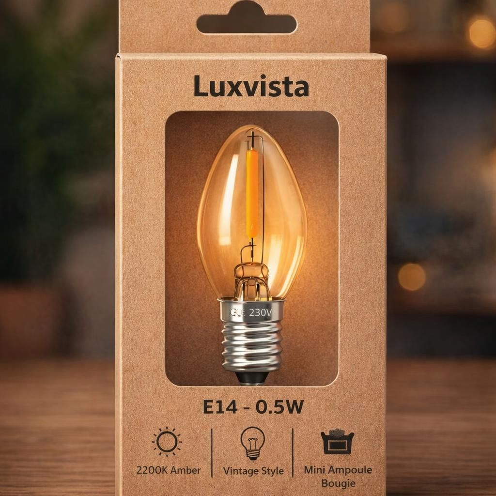 Luxvista Ampoules LED E14 0.5W, Veilleuse C7, Ampoule LED Sel 2200K Ambre Blanc Chaud, Edison Vintage Petite Vis SES, Mini Ampoule Bougie E14-2Pack