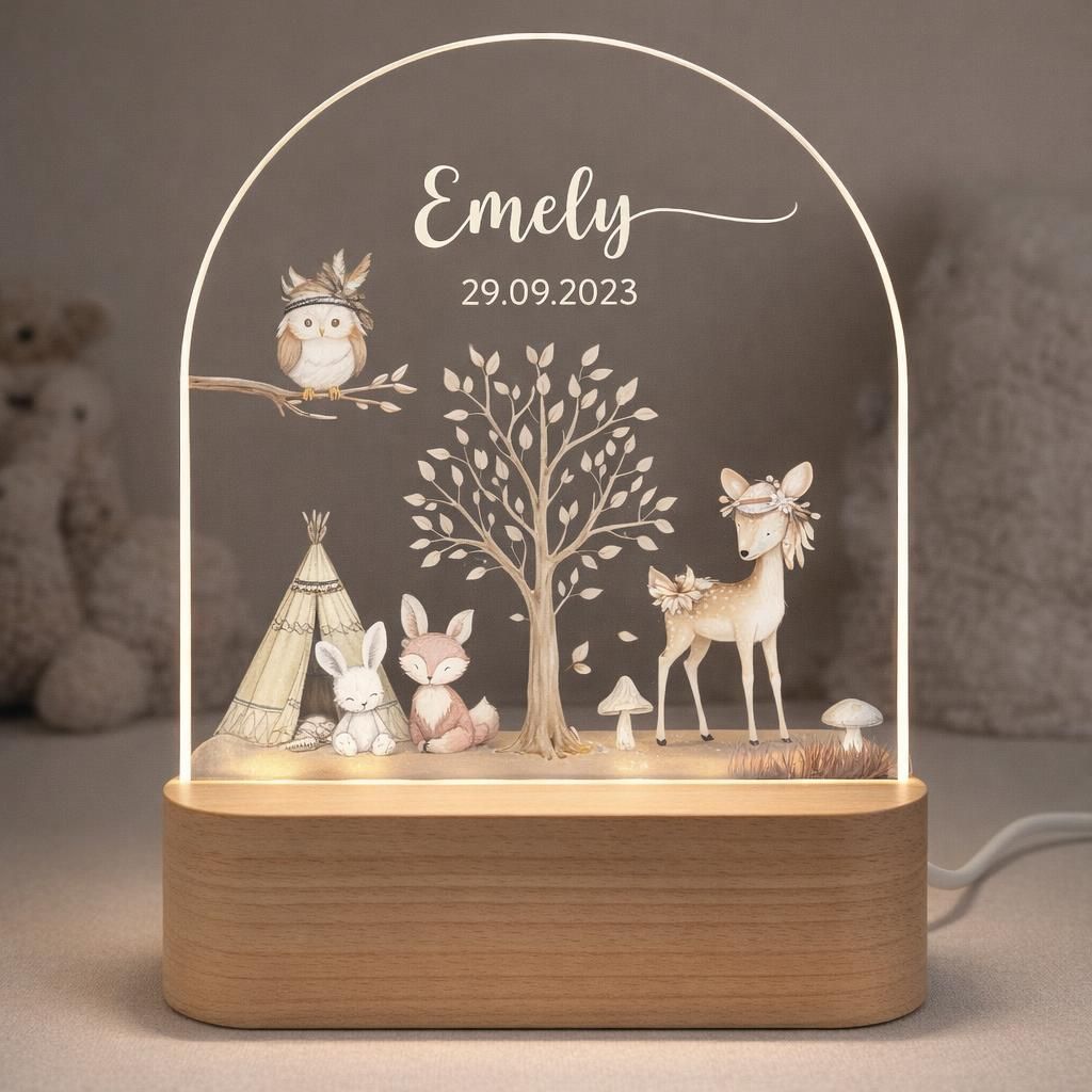 Veilleuse Bébé Personnalisée Prénom & Date, Cadeau Naissance Fille & Garçon, Décoration Chambre Bébé, Lampe de Chevet Enfant