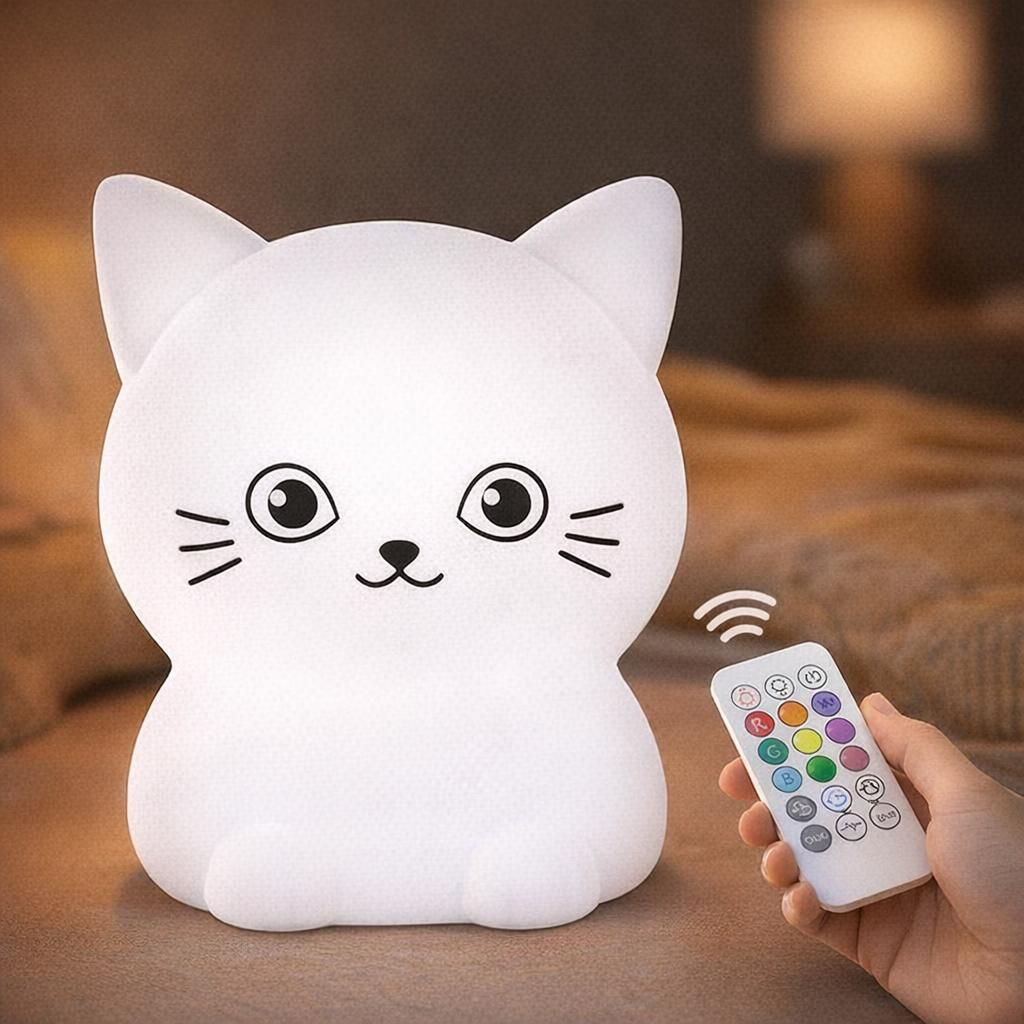 Chaton Veilleuse enfants - Veilleuse en silicone pour bébé, Lampe de chevet Lumières de la chambre - Convient aux tout-petits/garçons/filles/lève/aîné/chambres/extérieur/camping/cadeaux - moyen