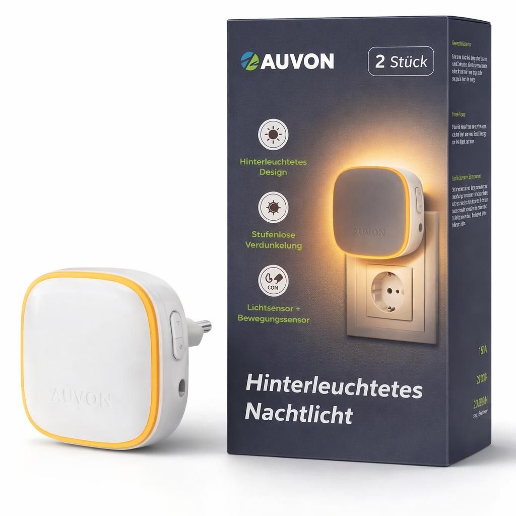 AUVON Veilleuse Enfant, Veilleuse Prise Électrique avec Capteur de Mouvement et Capteur Crépusculaire, 2 Pièces LED Chaud Éclairage Ambiant Réglable de 1-50 lm pour Couloir Escalier Chambre à Coucher