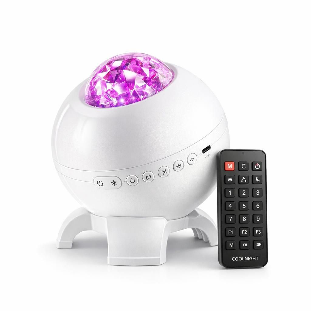 COOLNIGHT Projecteur Ciel Etoile pour Led Chambre, Veilleuse Enfant avec 15 Couleurs+ 5 Lunaires, Décoration Chambre Bluetooth avec 15 Bruits Blancs et Télécommande, Cadeau Fête des Mères, Blanc