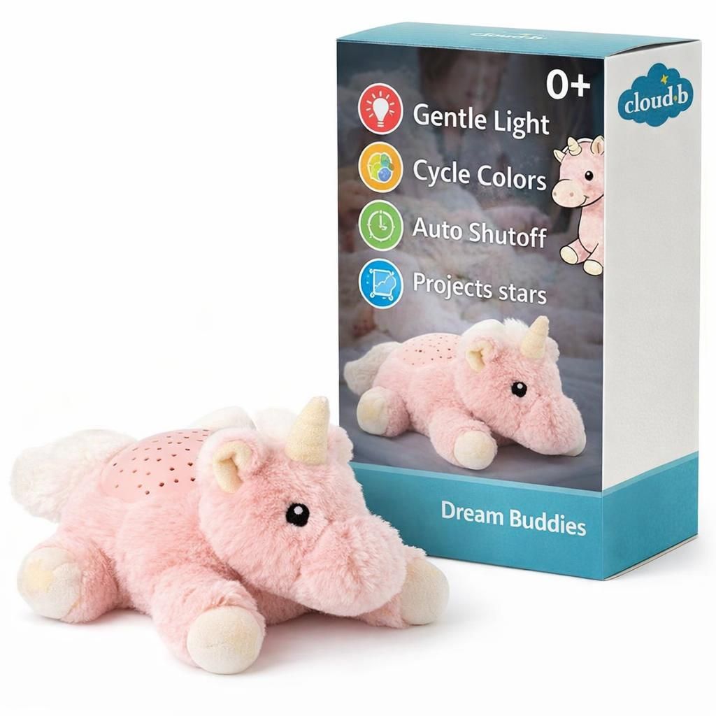 Cloud b Peluche veilleuse nomade Dream Buddies – Ella la Licorne | Projecteur d’étoiles | 3 Couleurs | Dès la naissance | Minuteur
