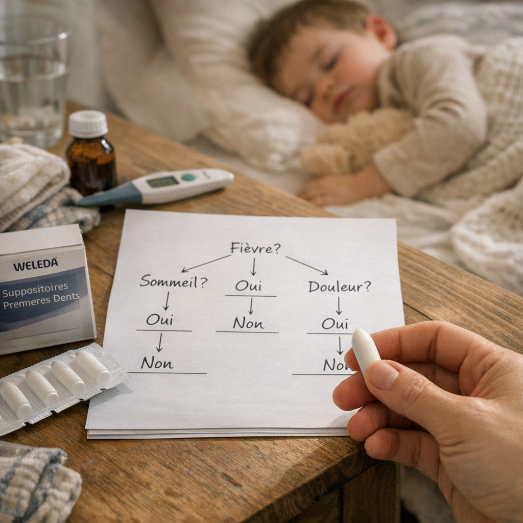 Fièvre, sommeil, douleur : l’arbre de décision avant de donner un suppo Weleda dents