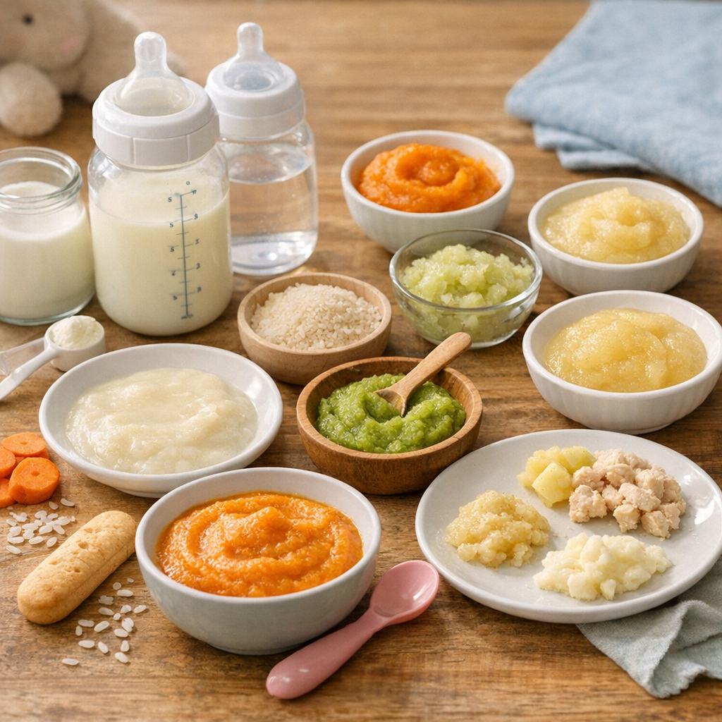 Tableau alimentation bébé 4 mois : aliments, quantités, textures et lait à garder