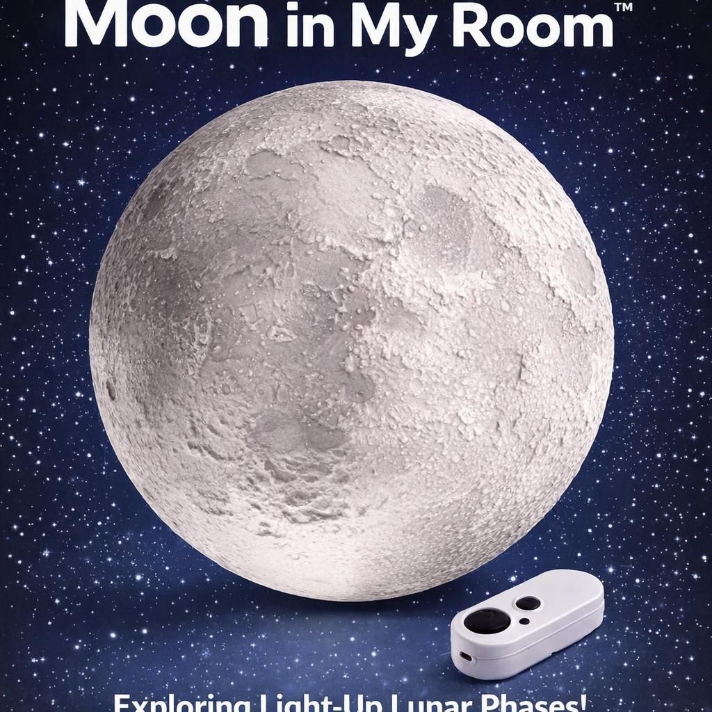 Veilleuse « Moon in My Room », Uncle Milton, Basic Fun, 18025, veilleuse pour Enfants, avec 12 Positions lunaires, télécommande pour la lumière, Lampe en Forme de Lune STEM pour Enfants