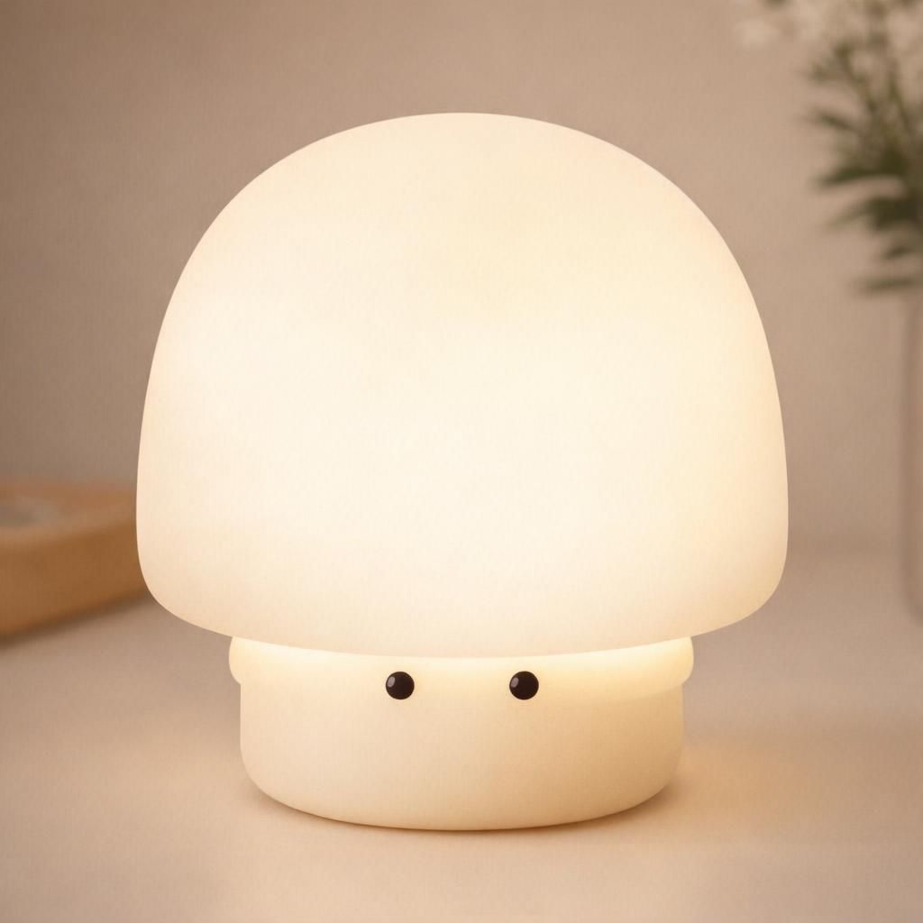 YISUN Veilleuse Bébé Silicone Souple Rechargeable sans Fils LED Lumière Douce pour Apaiser Décoration (Champignon Beige)